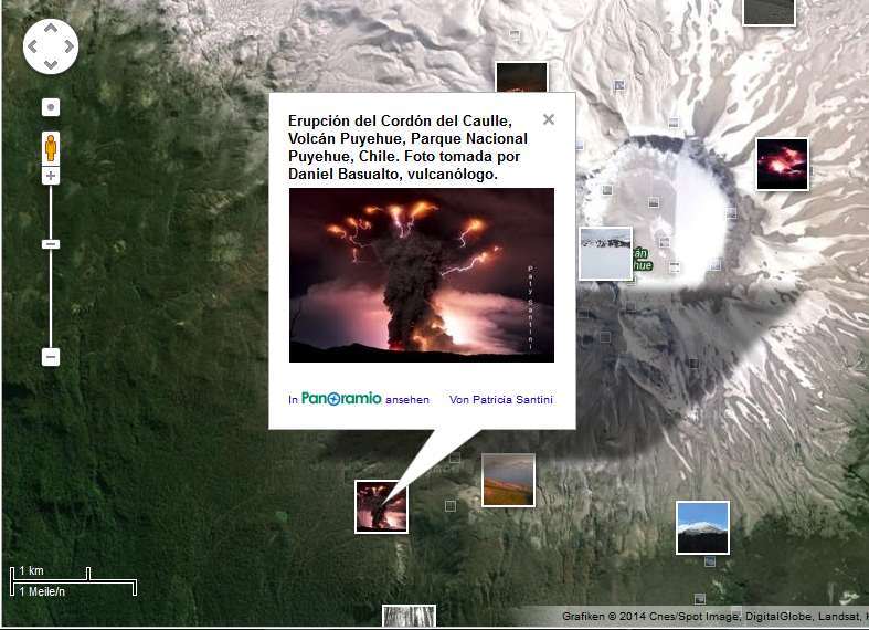 Link zu Google Maps mit Bildern vom Vulkanausbruch
